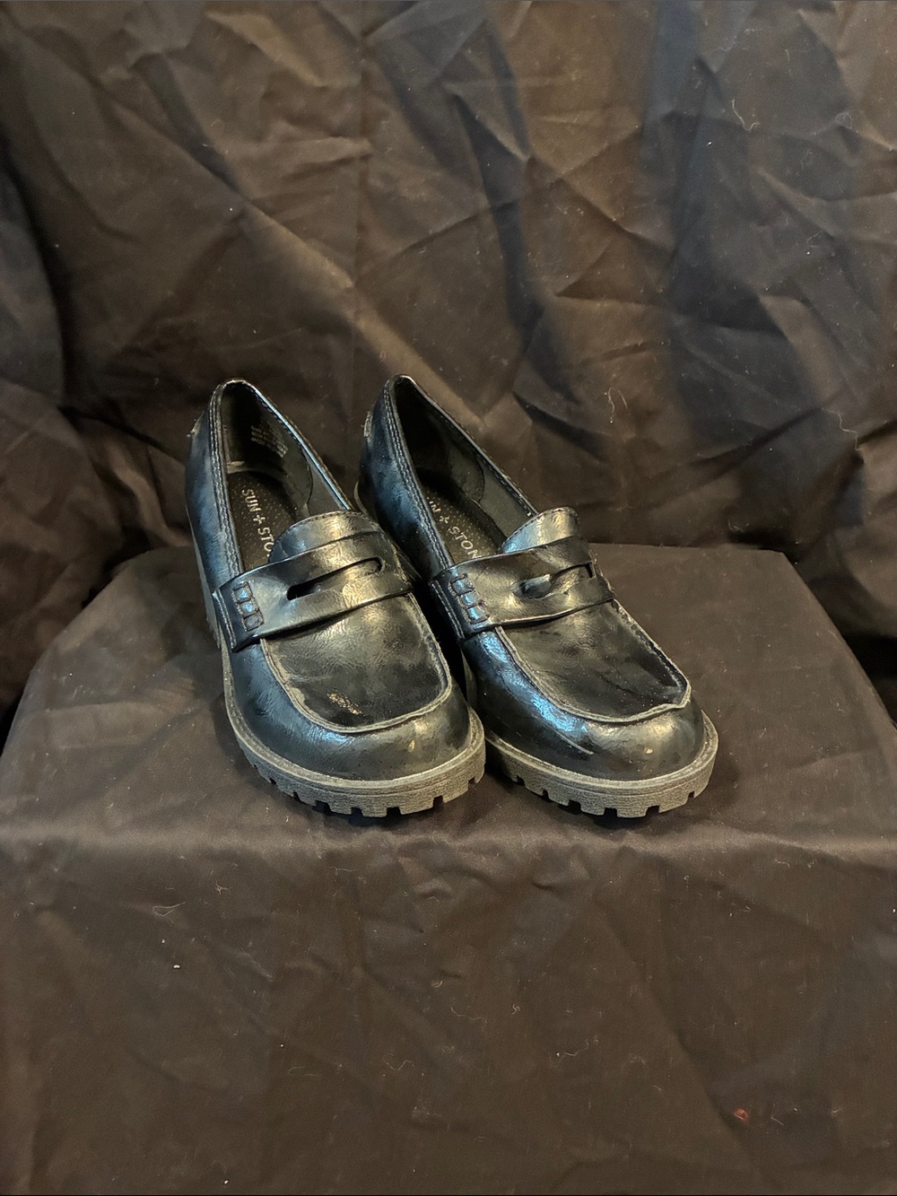 Classic Black Lug Sole Penny Loafers